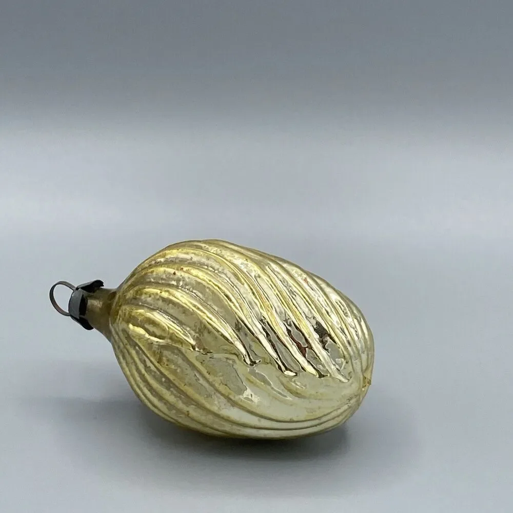 Vintage Textured Waves GlassChristmas Ornament Gold Victorian Style Holiday Tree